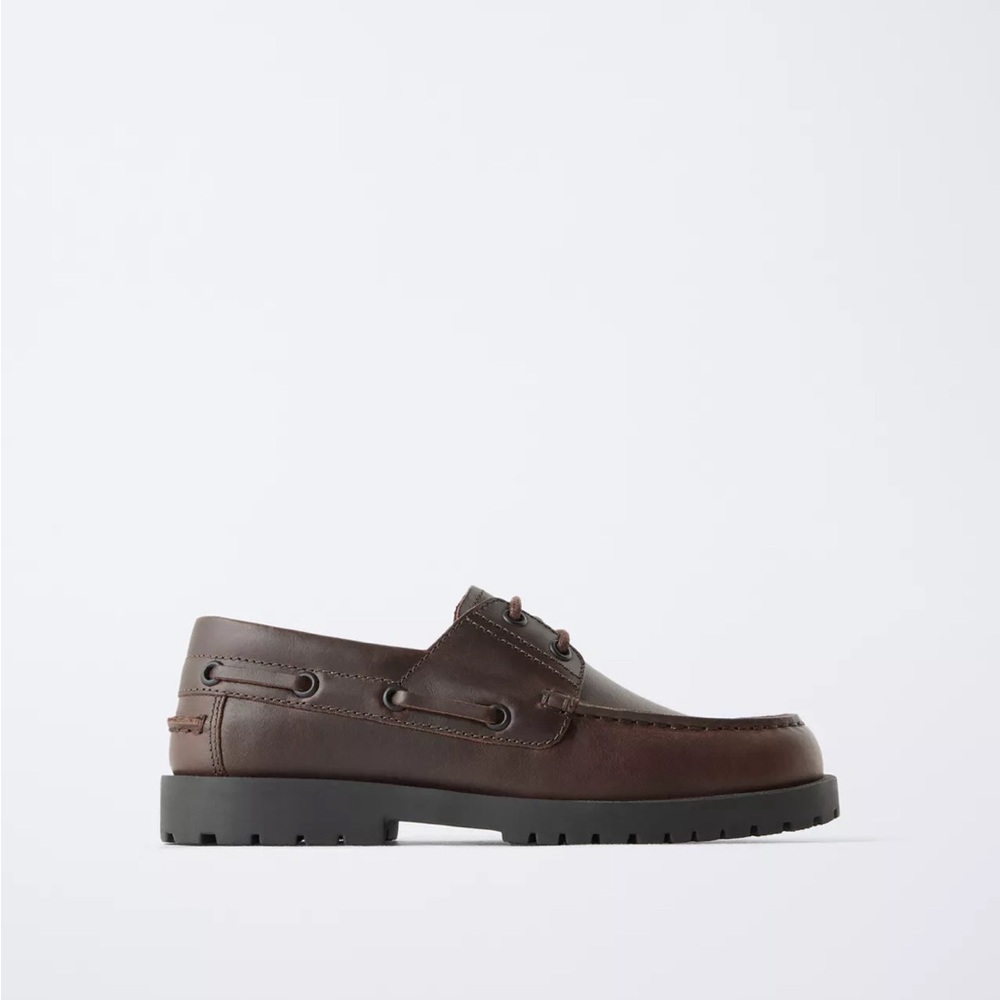 Zara Brown Genuine Leather Boat Shoes, Size 36, NWT
